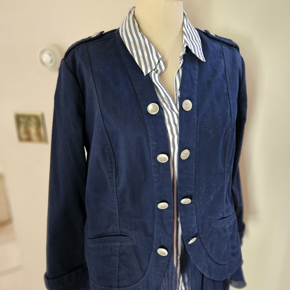 Chico's Military Style With Ruffled Sleeves And Hem.